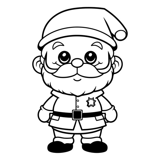 Vector black and white cartoon illustration of santa claus character for coloring book