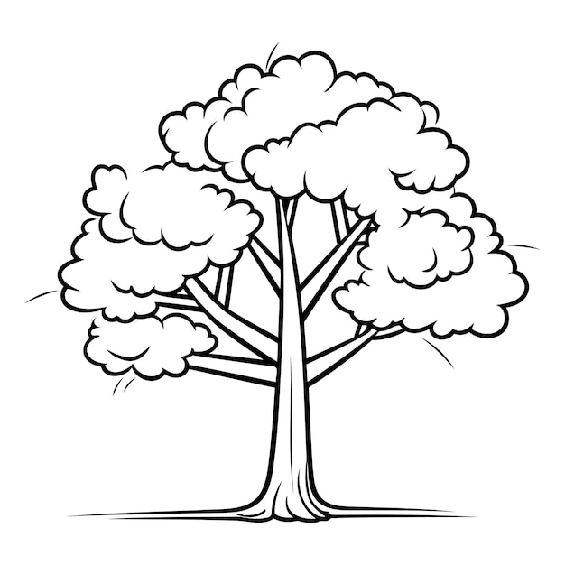 Vettore illustrazione animata in bianco e nero di un albero o di una pianta per il libro da colorare