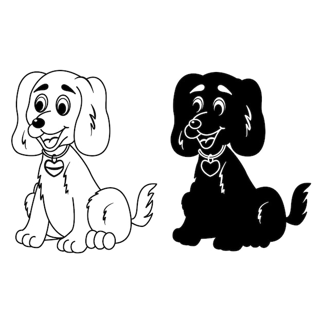 Vector black and white cartoon puppy