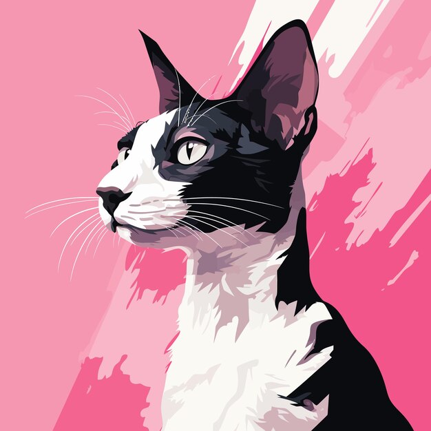 Black and White Cat Against a Pink Background