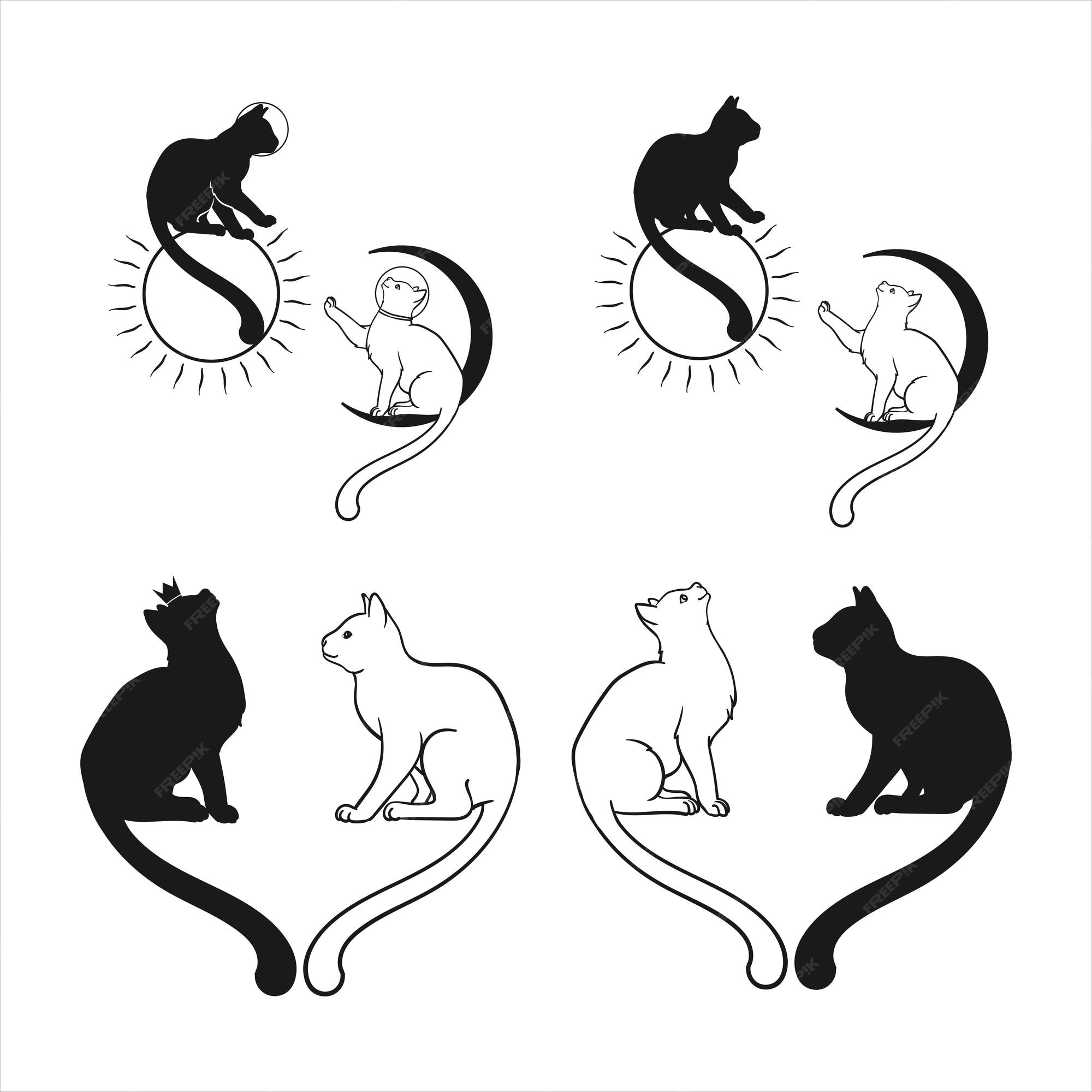 Premium Vector | Black and white cat shadow for tattoo design Premium Vector | Black and white cat shadow for tattoo design