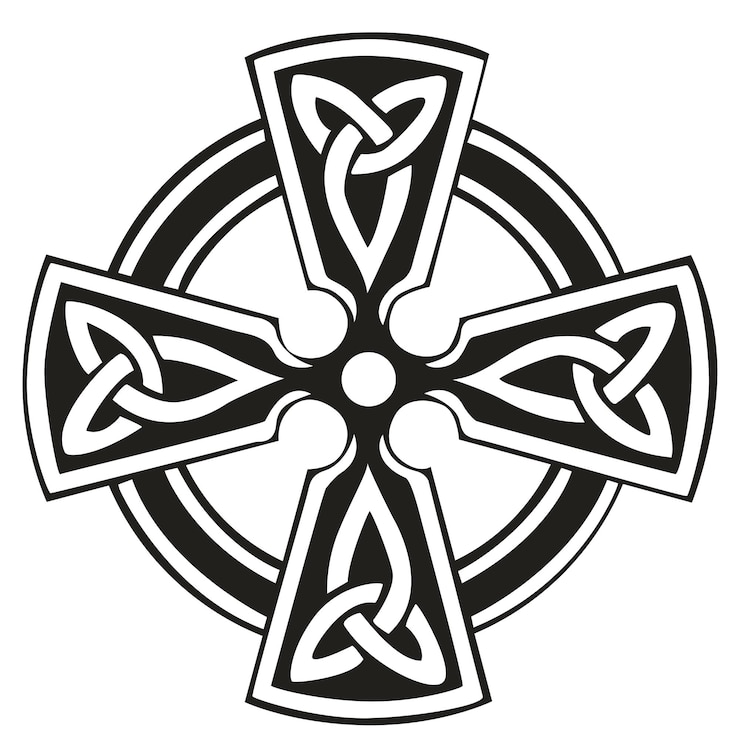 Vector a black and white celtic cross with a heart in the middle