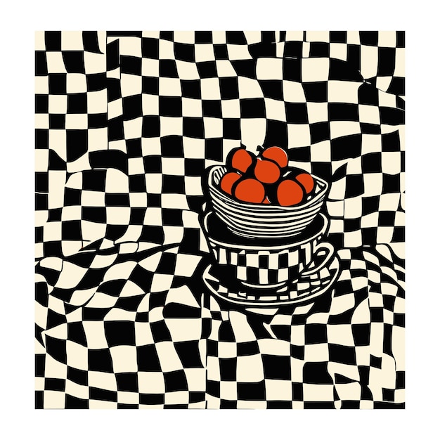 Vector black and white checkerboard still life art