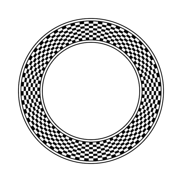 Black and white checkered circle frame vector. checker board circular border design.