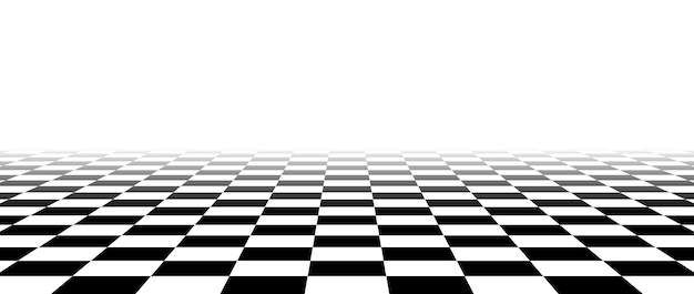 Black and white checkered tile floor fading in perspective Abstract checkerboard texture landscape