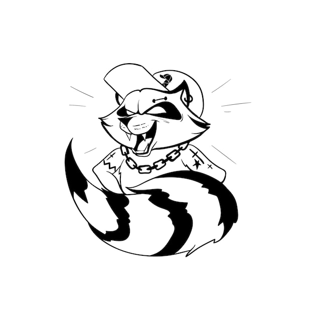 black and white cheeky raccoon logo