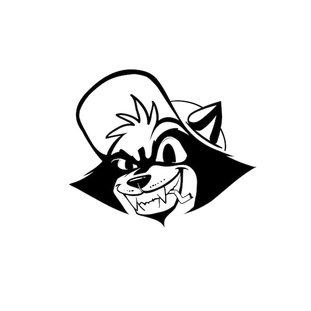 black and white cheeky raccoon logo