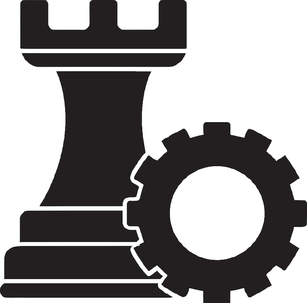 Black and white chess piece with a gear icon.