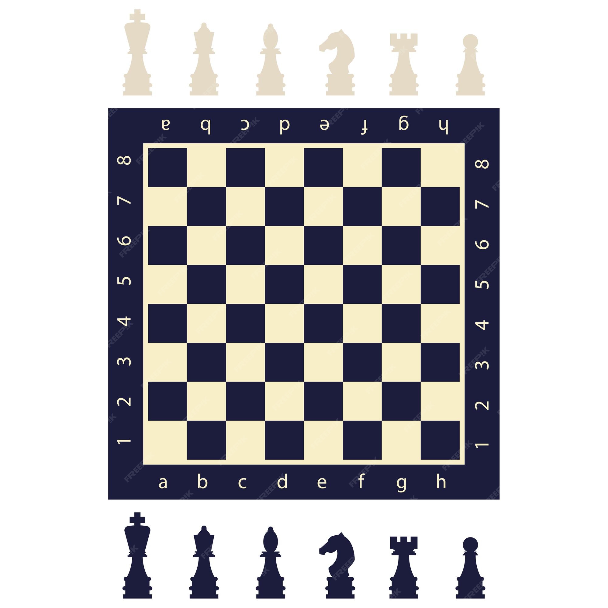 Cute cartoon drawing chess board with figures in flat style