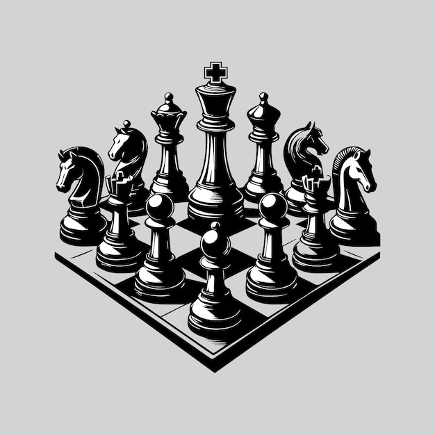 Vector black and white chess pieces on a chessboard vector illustration