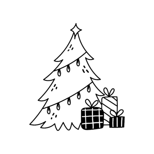 Черно-белый рождественский вектор. Редактируемый. Подходит для дизайна и иллюстрации в рождественском событии.