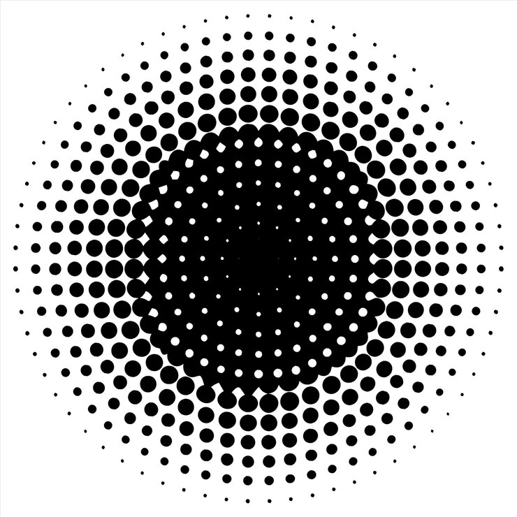 Vector a black and white circle with circles and dots in the middle