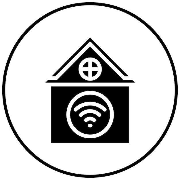 Vector a black and white circle with a house on it