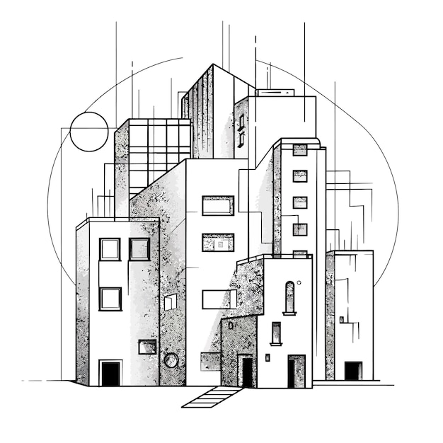 Vector black and white city illustration