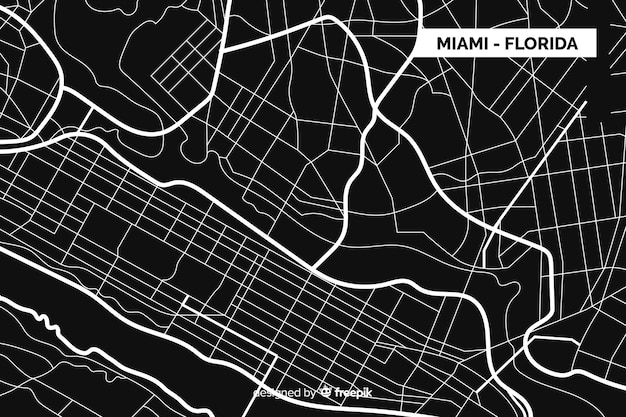 Vector black and white city map for miami - florida