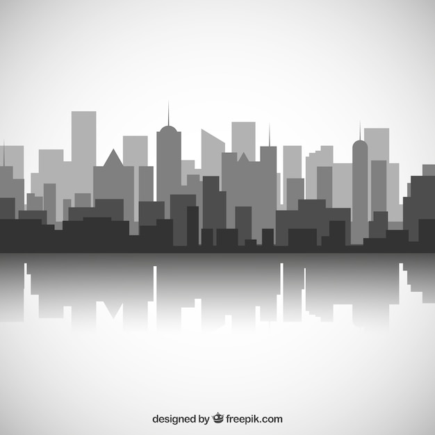 black and white city skyline