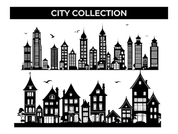 Vector black and white cityscape at night