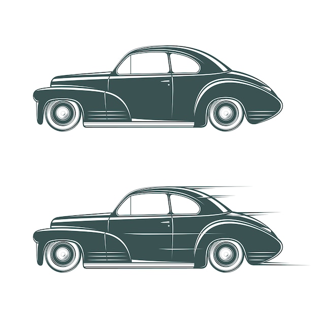 Black and white classic car icon. 