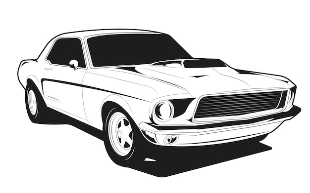 Vector black and white classic car illustration