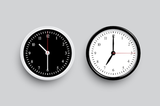 Vector black and white classic clock faces. black and white clock templates isolated on gray background.