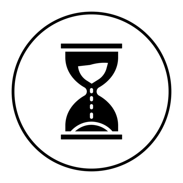 白い背景の黒と白の時計で砂時計が書かれています