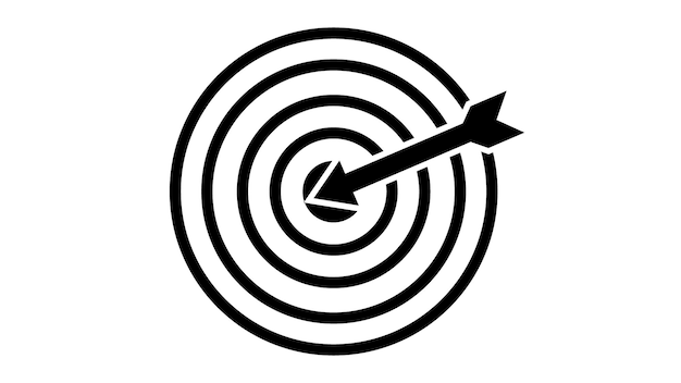 Black and white color dart target hitting at the center of a dart board vector illustration background