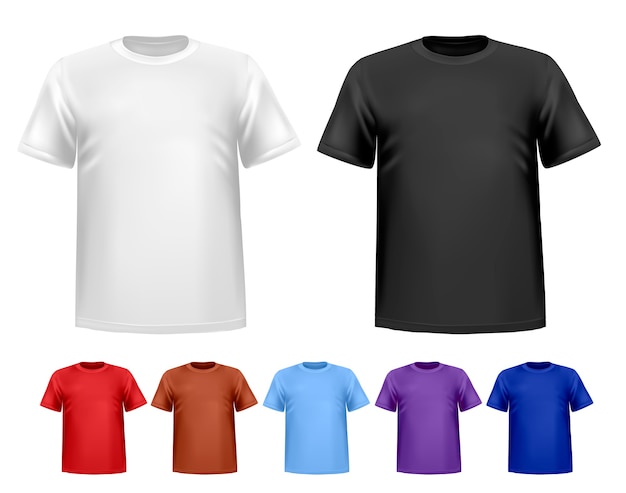Vettore t-shirt polo da uomo in bianco e nero ea colori