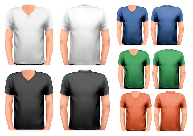 黒と白とカラーの男性用Tシャツ。テンプレート。 。