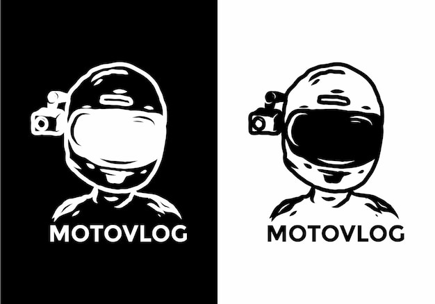 Black and white color of motovlog illustration drawing