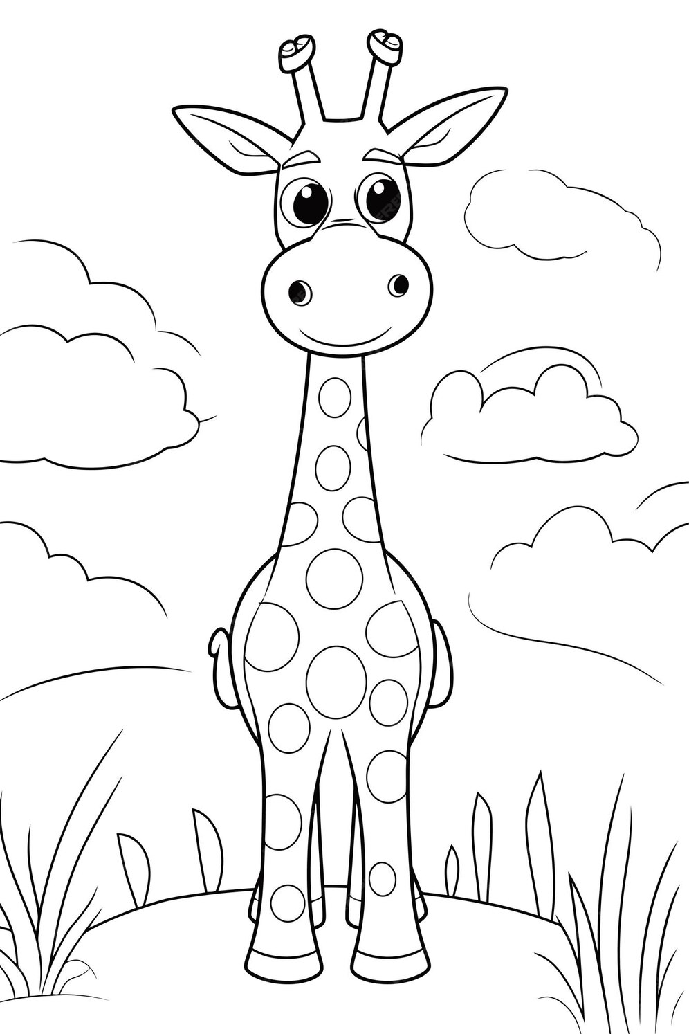 Premium Vector | Black and white coloring page of african giraffe for kids