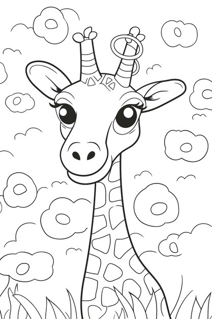 Vector black and white coloring page of african giraffe for kids