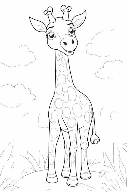 Black and white coloring page of african giraffe for kids