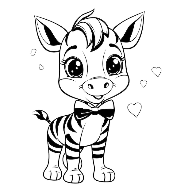Black and white coloring page of cute cartoon zebra Vector illustration
