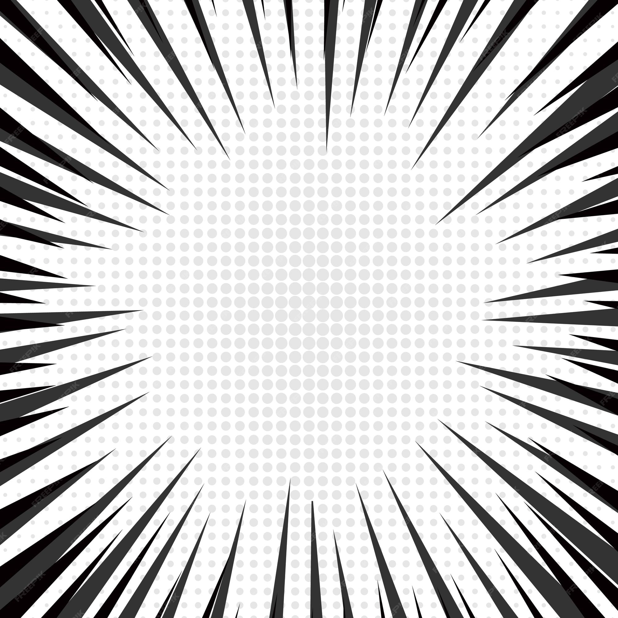 Premium Vector | Black and white comic book page background in pop art  style with empty space. template with rays, dots and halftone effect  texture. vector illustration