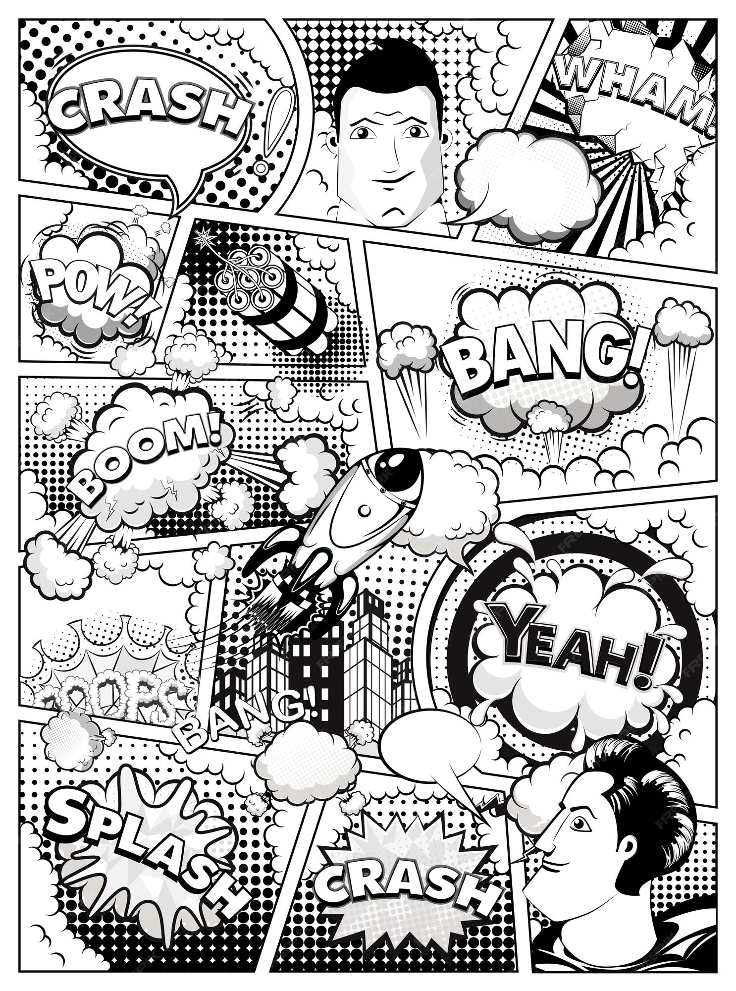 Premium Vector Black and white comic book page divided by lines with