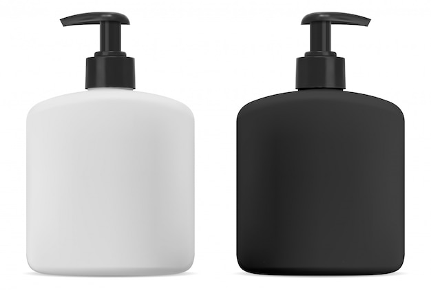 Black and white cosmetic bottle with pump for soap