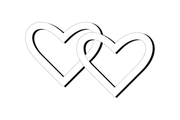 Black and white couple hearts romantic combination of hearts with a black shadow icon for valentine's day