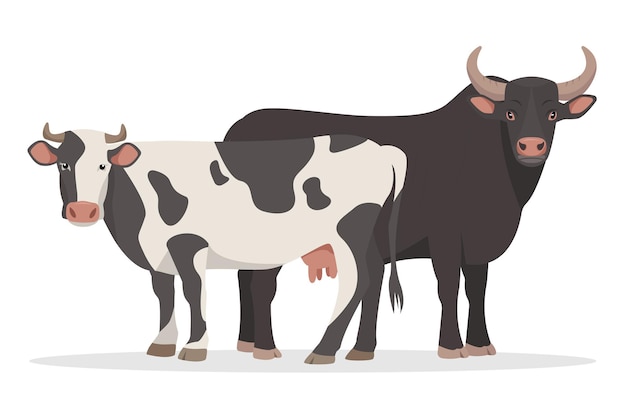 Черно-белая корова и черный бык Лучшие мясные породы крупного рогатого скота Молочный скот Семейство сельскохозяйственных животных