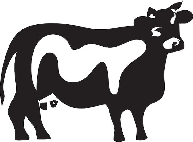 Viene mostrata una mucca in bianco e nero con la parola mucca sul davanti.