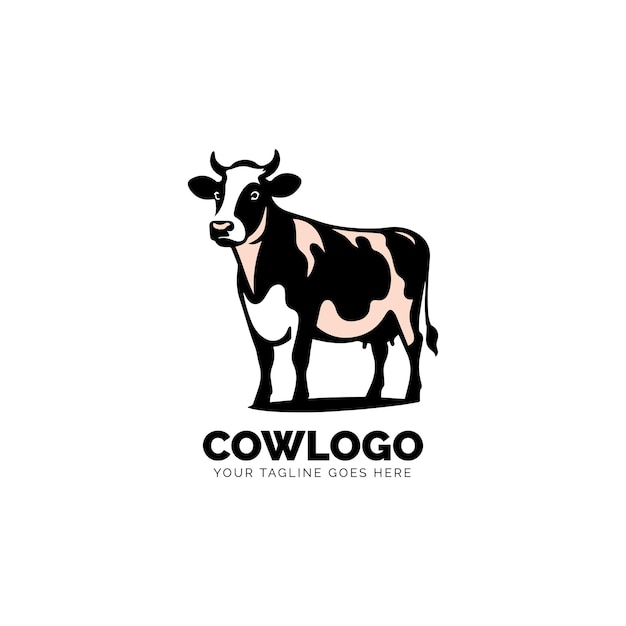 Vector black and white cow logo with typography