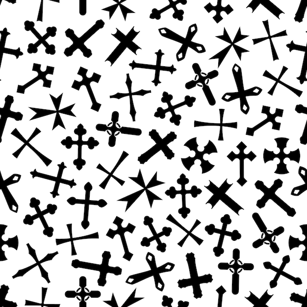 Black and white crucifix crosses pattern