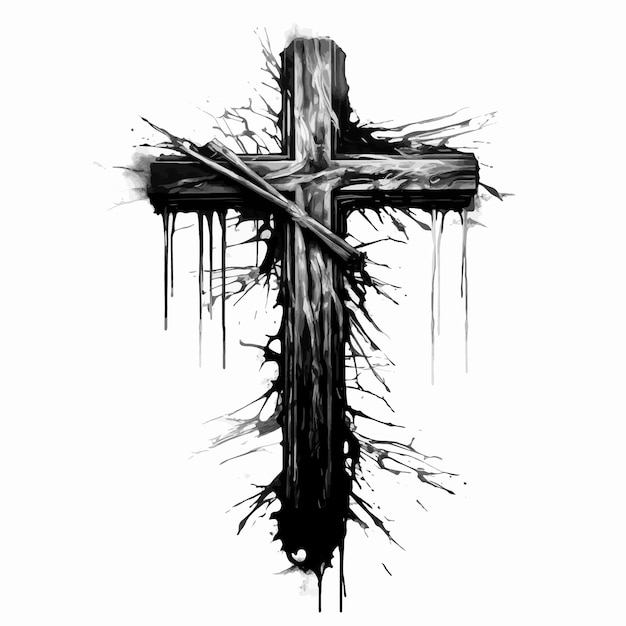 Black and white crucifix on a white background