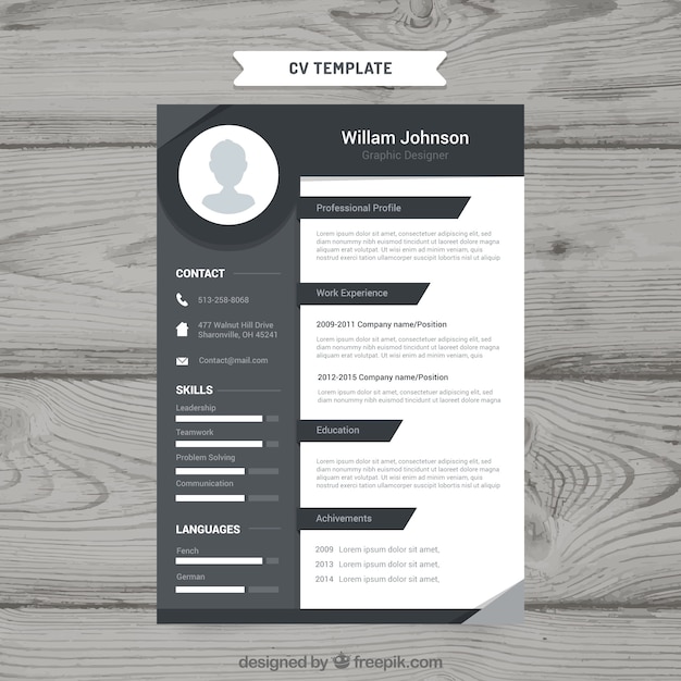 Vector black and white curriculum template