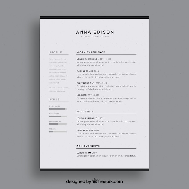 Vector black and white curriculum template