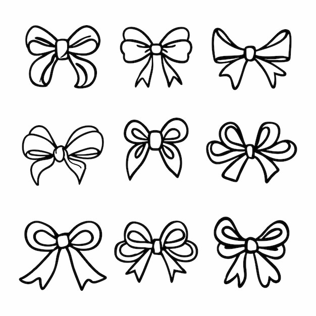 Black and white cute bows sketch set