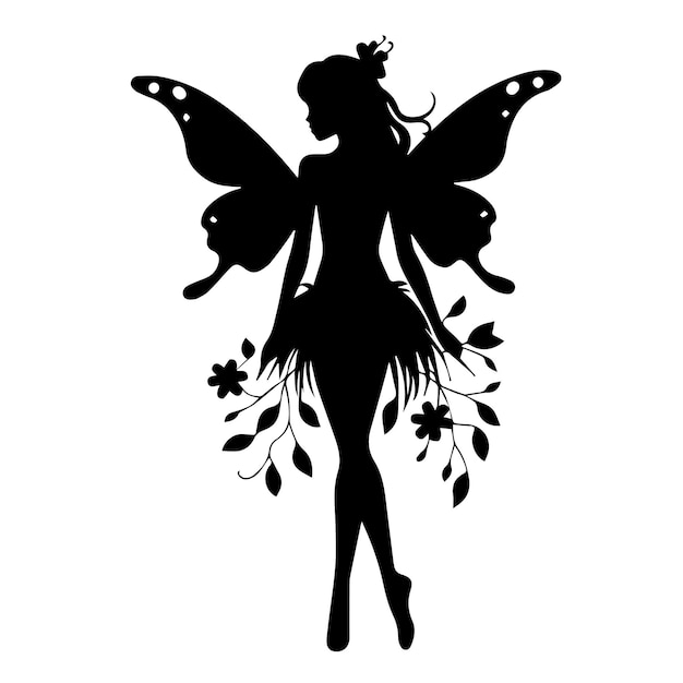 A black and white of a cute fairy silhouette Vector
