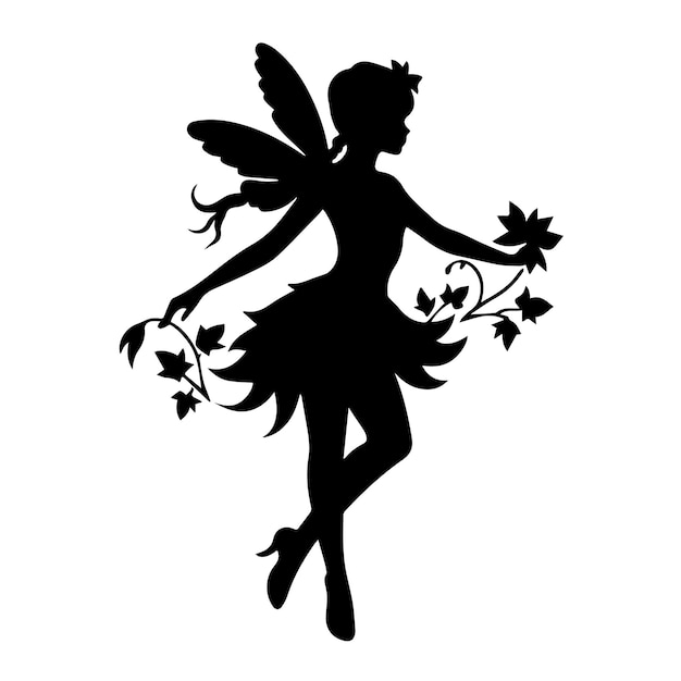 A black and white of a cute fairy silhouette Vector