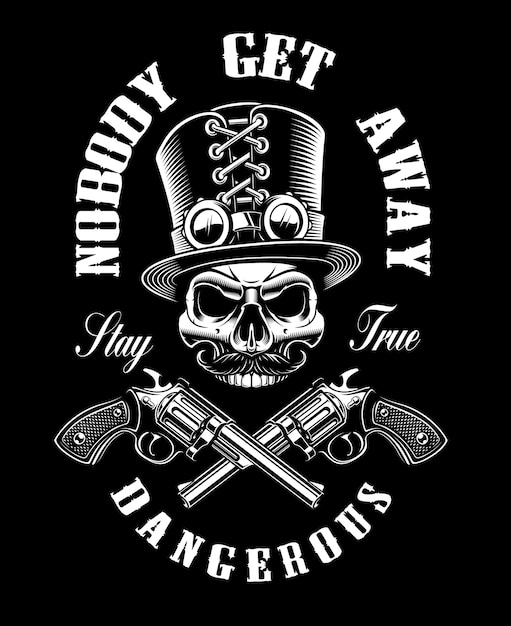 Premium Vector | Black and white design with a skull and guns, in ...