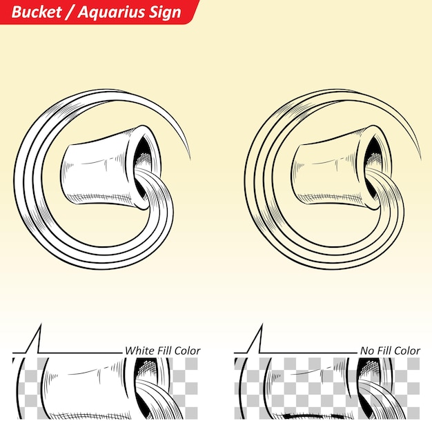 Black and White Digital Sketches of Aquarius Zodiac Star Sign