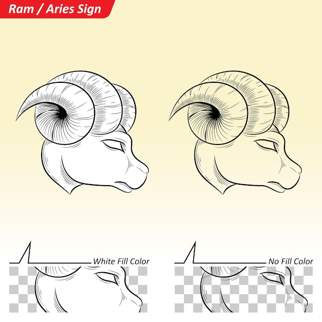 Black and White Digital Sketches of Aries Zodiac Star Sign